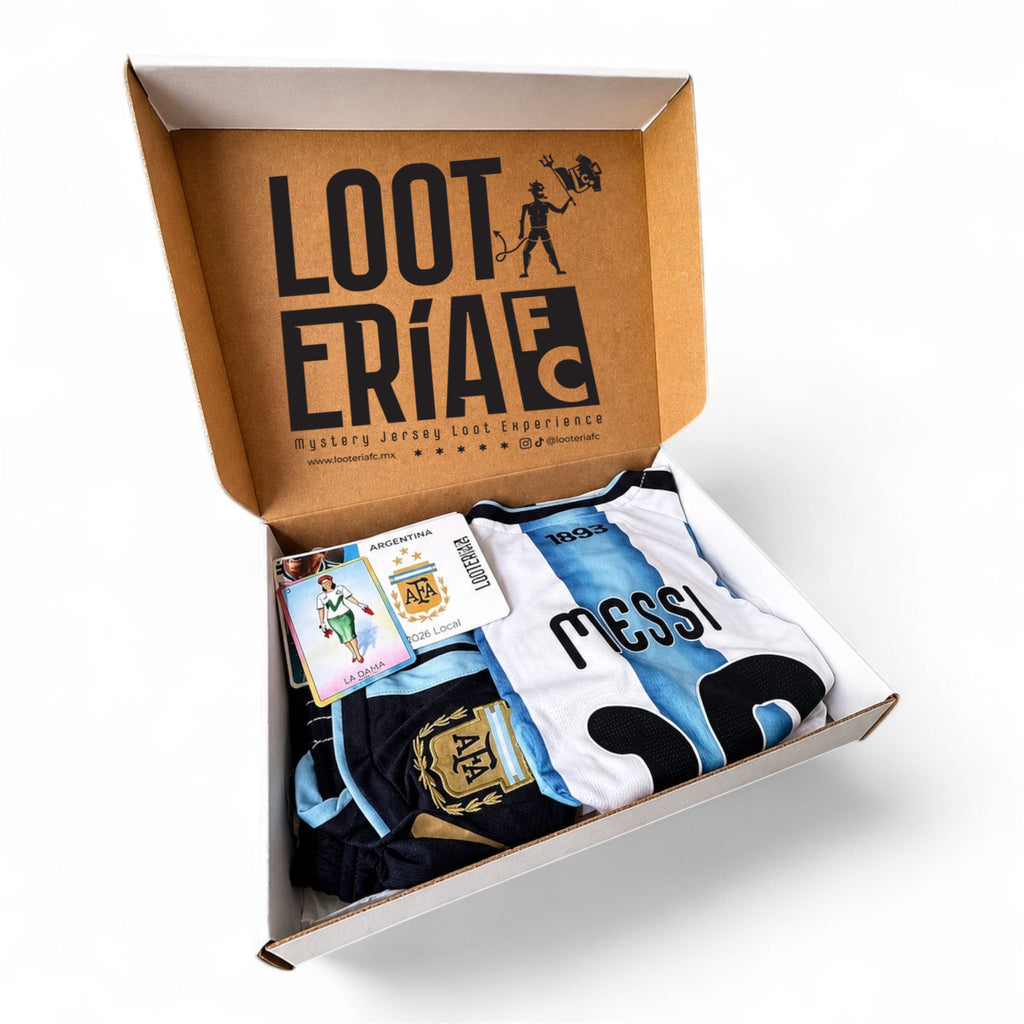 KIDS Caja de Looteria Mundialista - Jersey Sorpresa Temporada Actual (Con Short, Nombre y Numero)